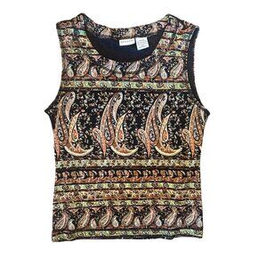 Vintage Retro White Stag Paisley Sleeveless Top M